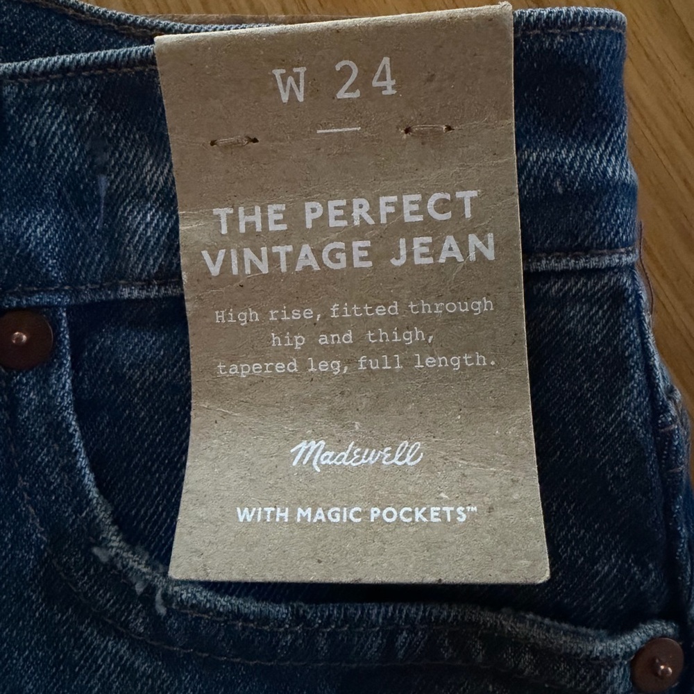NWT Madewell The Perfect Vintage Jean, size 24